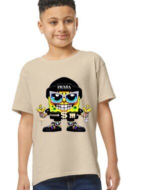 HYPEBEAST SpongeBob "Prada" Drip Tee | Custom DTF Streetwear Youth Graphic youth
